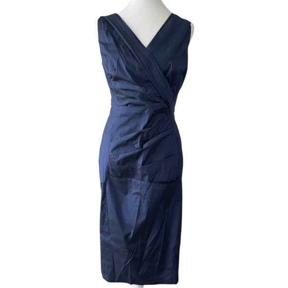 TALBOT RUNHOF Deep Blue Midi Sheath Dress with V-neck Sleeveless MSRP 1,295.00 - Picture 2 of 9